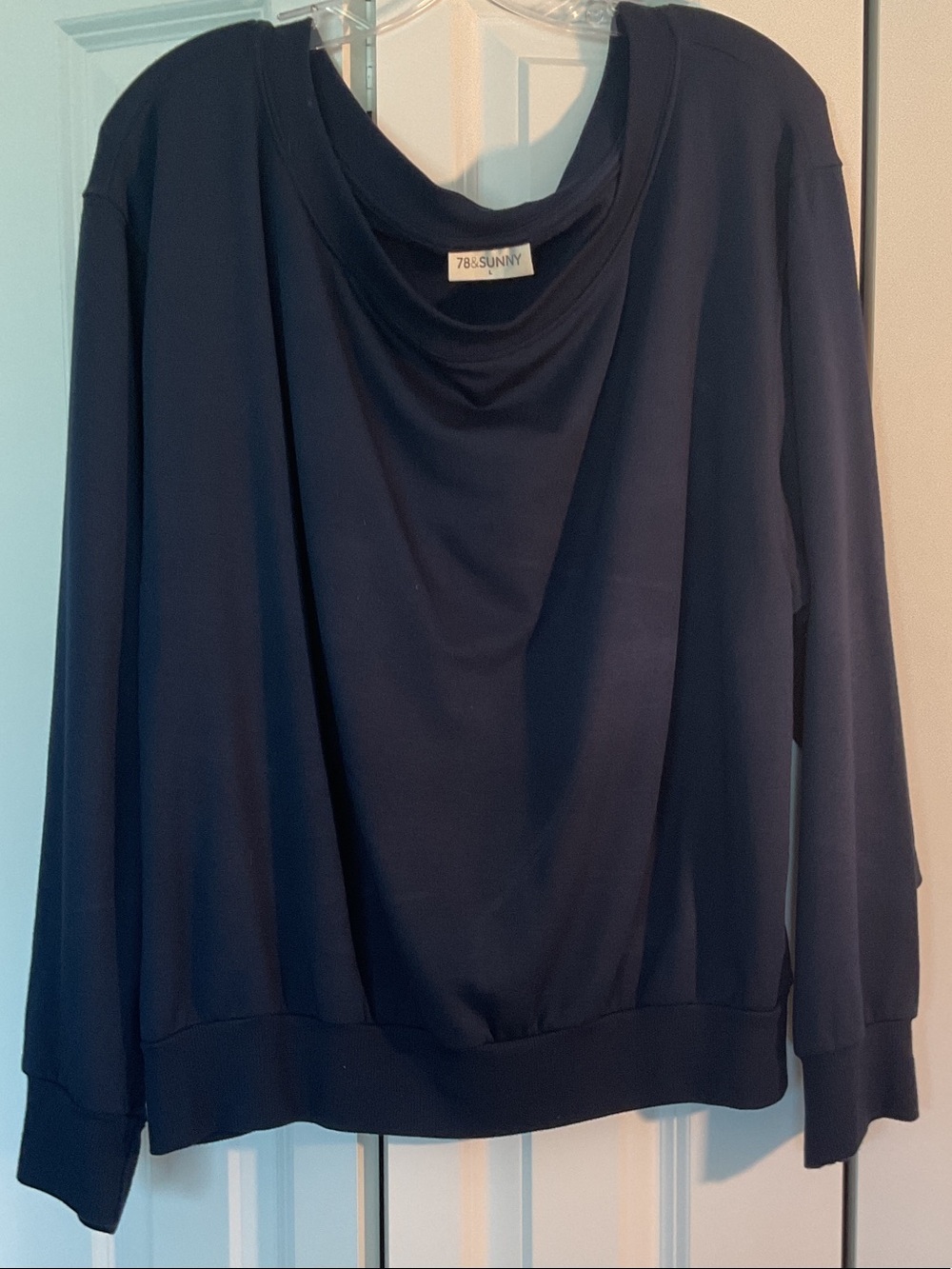 78&Sunny Navy Draped Neck Pullover Hoodie